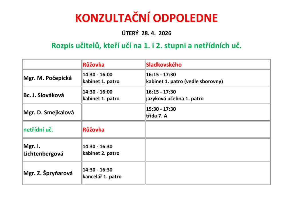 KONZULTAČNÍ ODPOLEDNE 2026